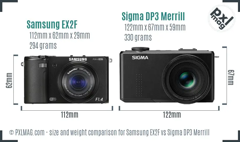 Samsung EX2F vs Sigma DP3 Merrill size comparison