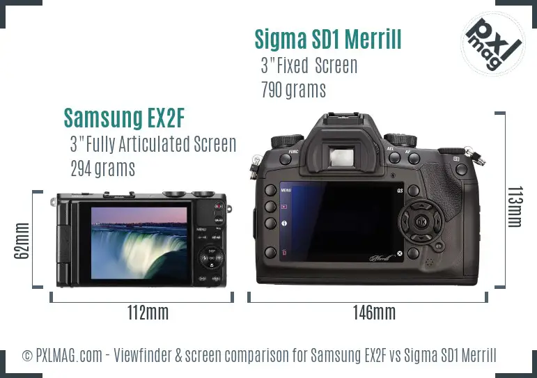 Samsung EX2F vs Sigma SD1 Merrill Screen and Viewfinder comparison