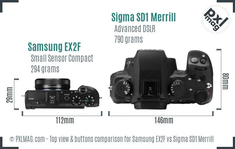 Samsung EX2F vs Sigma SD1 Merrill top view buttons comparison