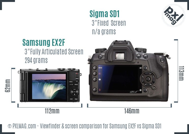 Samsung EX2F vs Sigma SD1 Screen and Viewfinder comparison