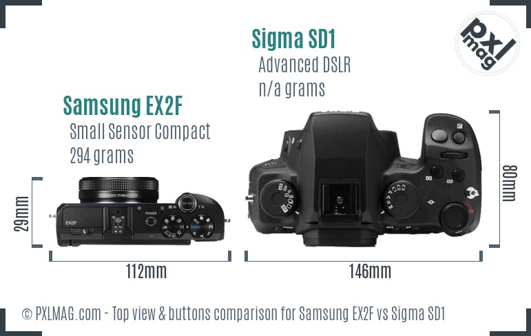 Samsung EX2F vs Sigma SD1 top view buttons comparison