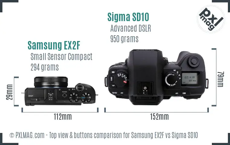 Samsung EX2F vs Sigma SD10 top view buttons comparison