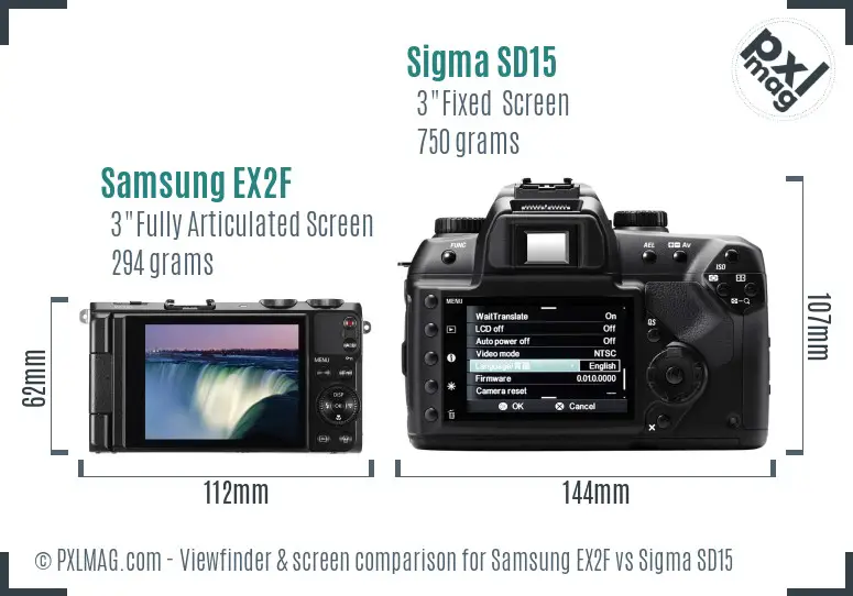 Samsung EX2F vs Sigma SD15 Screen and Viewfinder comparison