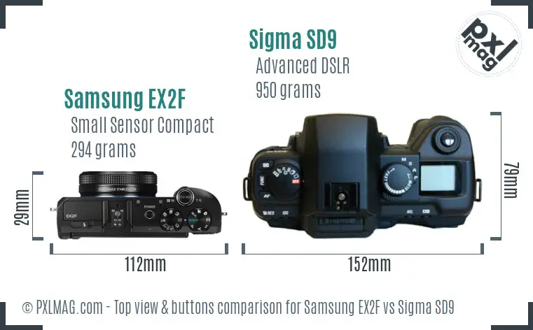 Samsung EX2F vs Sigma SD9 top view buttons comparison