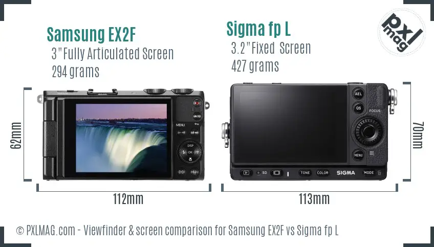 Samsung EX2F vs Sigma fp L Screen and Viewfinder comparison