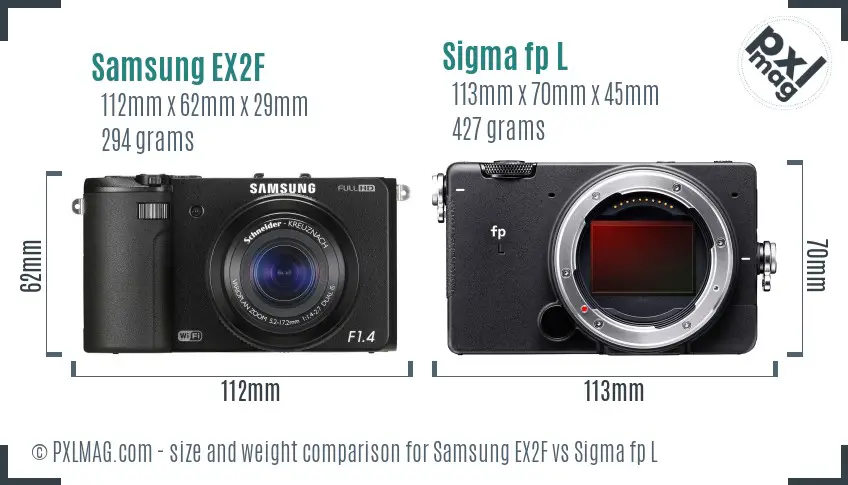 Samsung EX2F vs Sigma fp L size comparison