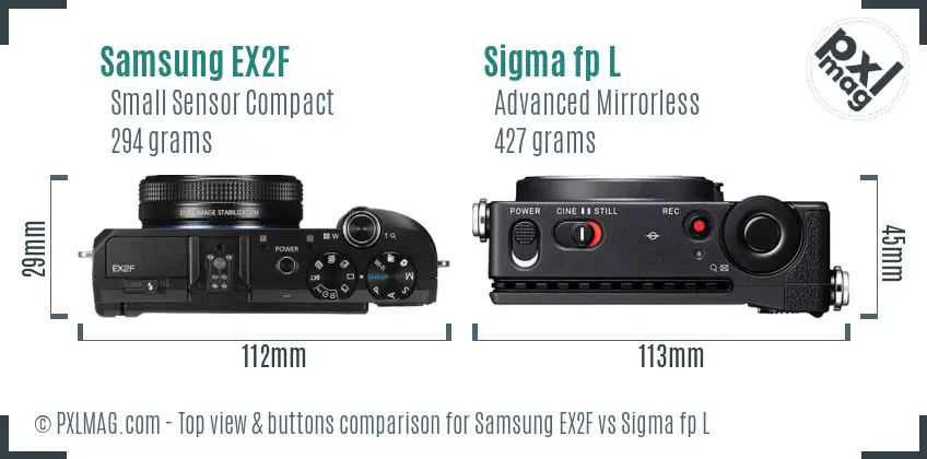 Samsung EX2F vs Sigma fp L top view buttons comparison