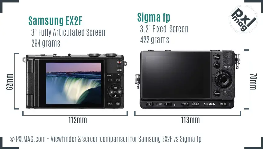 Samsung EX2F vs Sigma fp Screen and Viewfinder comparison