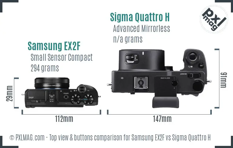 Samsung EX2F vs Sigma Quattro H top view buttons comparison