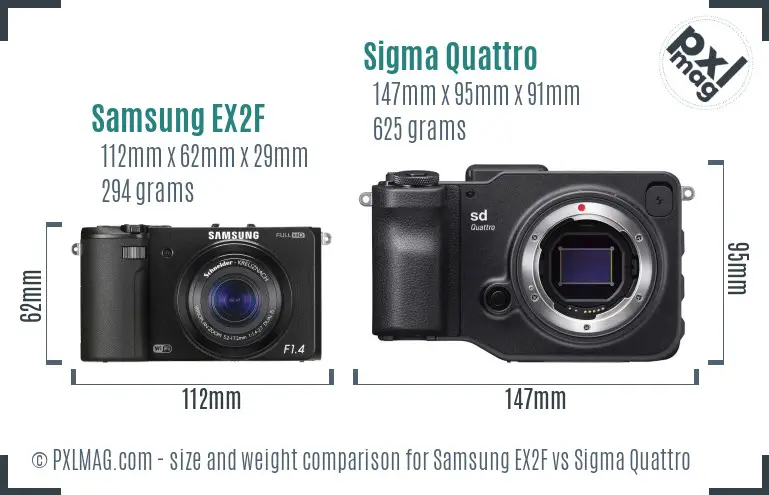 Samsung EX2F vs Sigma Quattro size comparison