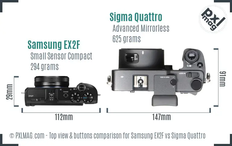 Samsung EX2F vs Sigma Quattro top view buttons comparison