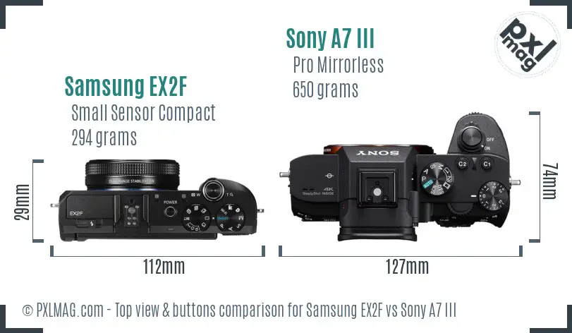 Samsung EX2F vs Sony A7 III top view buttons comparison