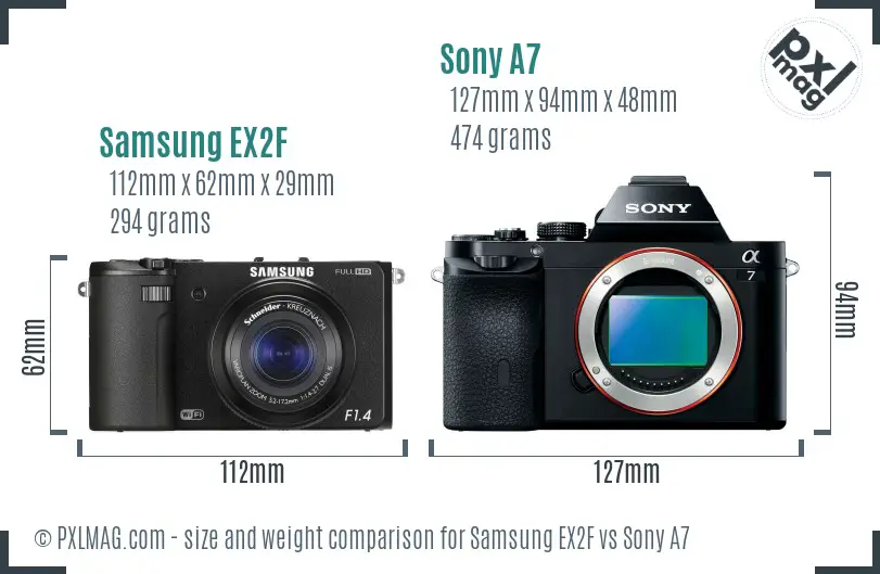 Samsung EX2F vs Sony A7 size comparison