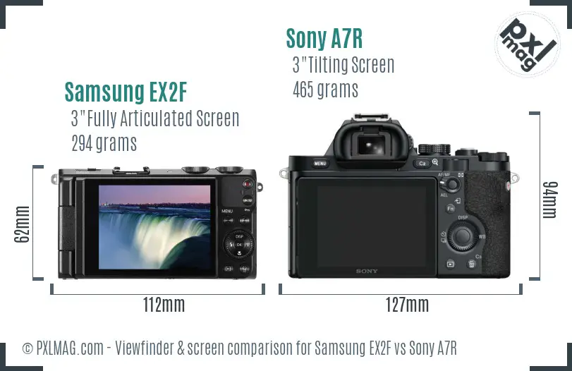 Samsung EX2F vs Sony A7R Screen and Viewfinder comparison
