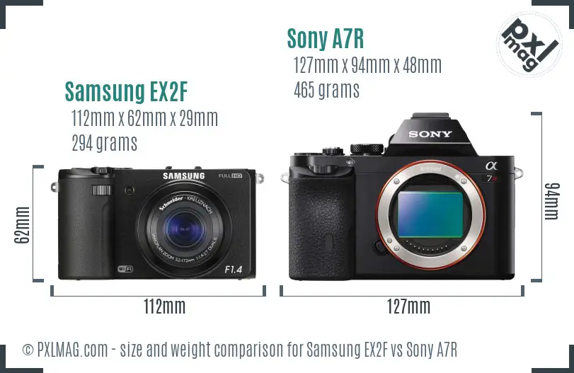 Samsung EX2F vs Sony A7R size comparison