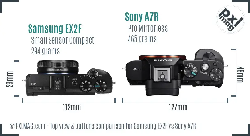 Samsung EX2F vs Sony A7R top view buttons comparison