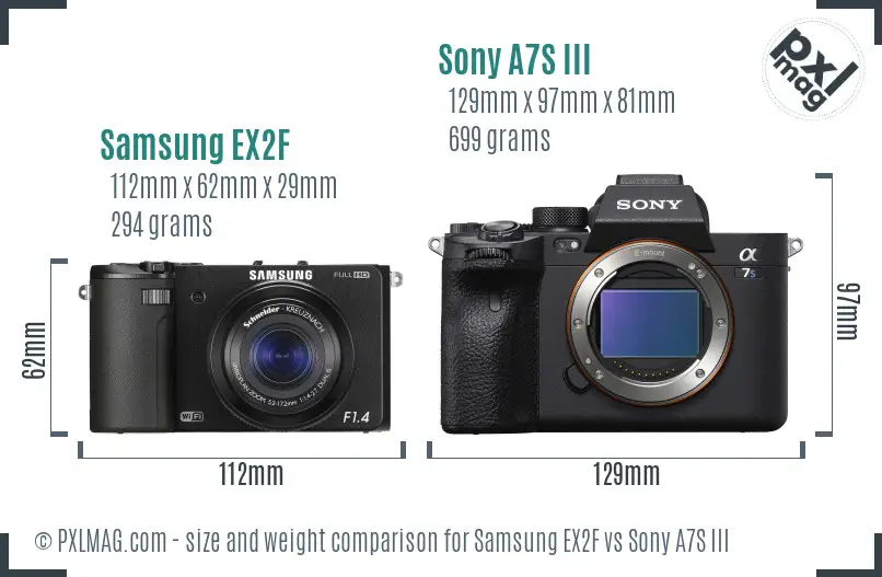 Samsung EX2F vs Sony A7S III size comparison