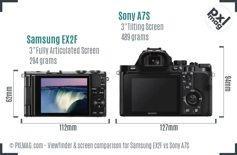 Samsung EX2F vs Sony A7S Screen and Viewfinder comparison