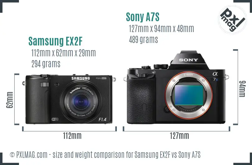 Samsung EX2F vs Sony A7S size comparison