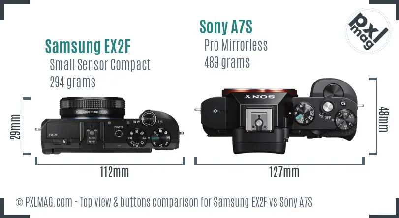 Samsung EX2F vs Sony A7S top view buttons comparison