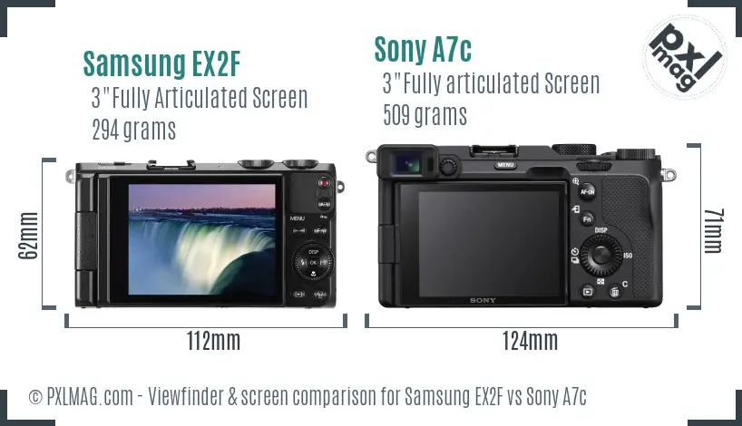 Samsung EX2F vs Sony A7c Screen and Viewfinder comparison