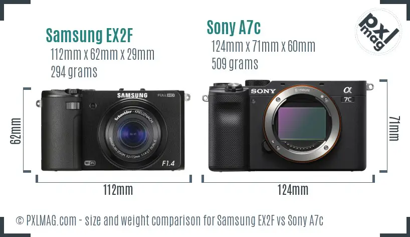 Samsung EX2F vs Sony A7c size comparison