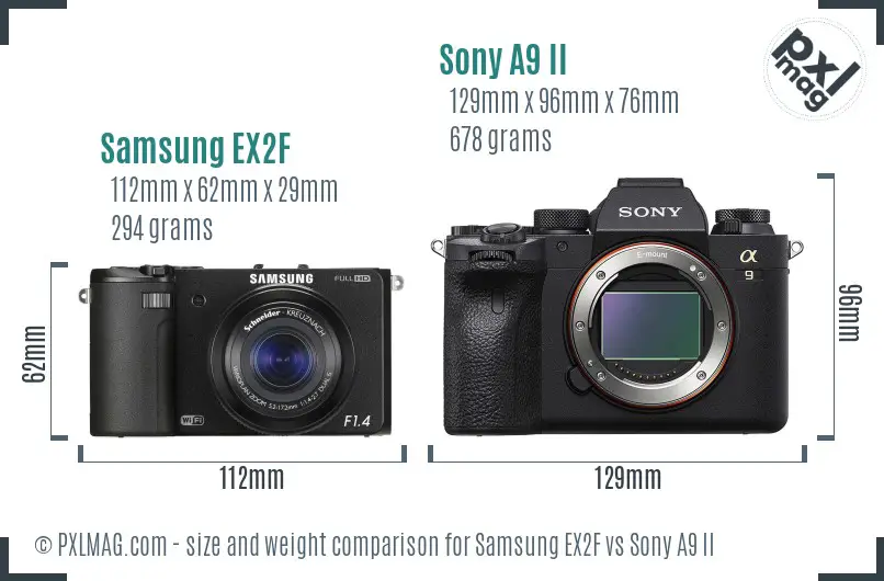 Samsung EX2F vs Sony A9 II size comparison