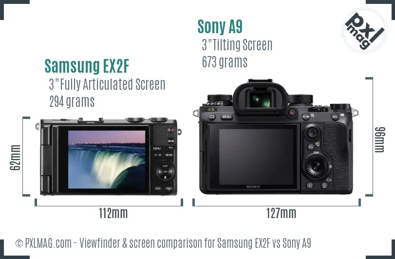 Samsung EX2F vs Sony A9 Screen and Viewfinder comparison