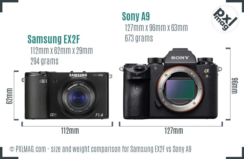 Samsung EX2F vs Sony A9 size comparison