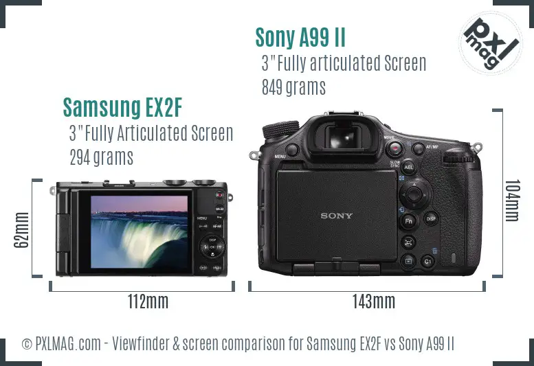 Samsung EX2F vs Sony A99 II Screen and Viewfinder comparison