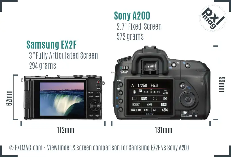 Samsung EX2F vs Sony A200 Screen and Viewfinder comparison