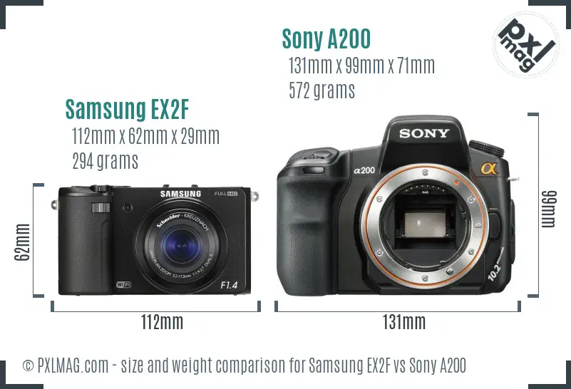Samsung EX2F vs Sony A200 size comparison