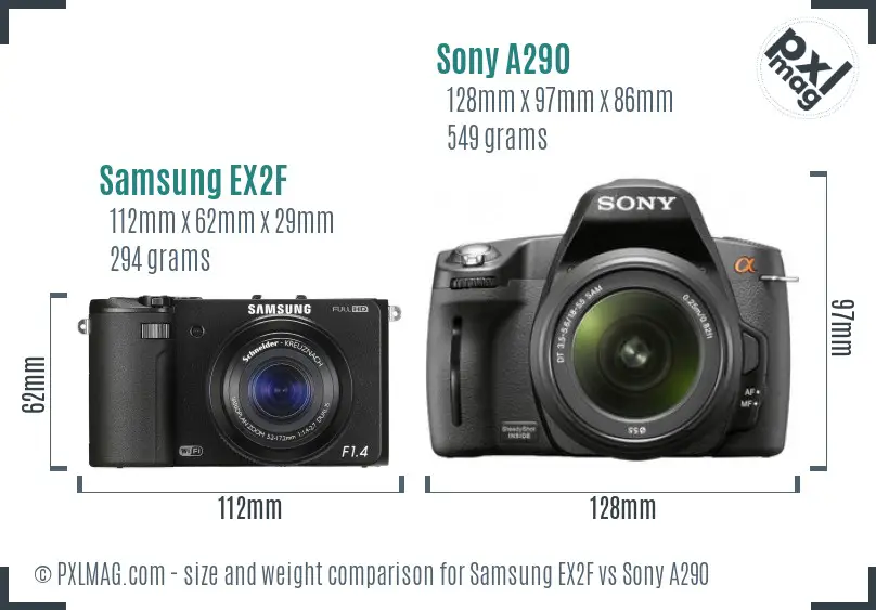 Samsung EX2F vs Sony A290 size comparison