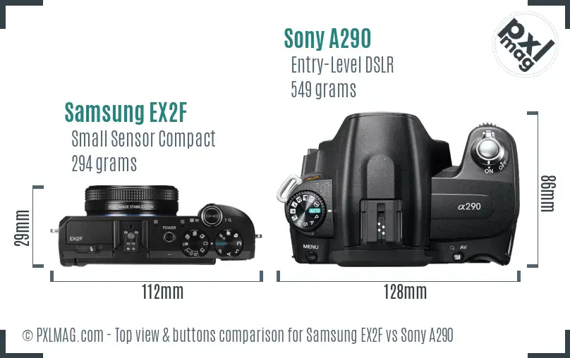 Samsung EX2F vs Sony A290 top view buttons comparison