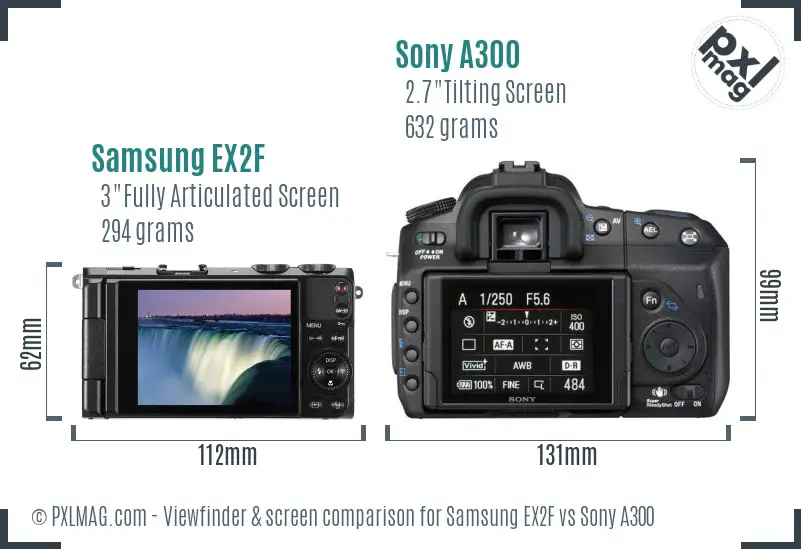 Samsung EX2F vs Sony A300 Screen and Viewfinder comparison