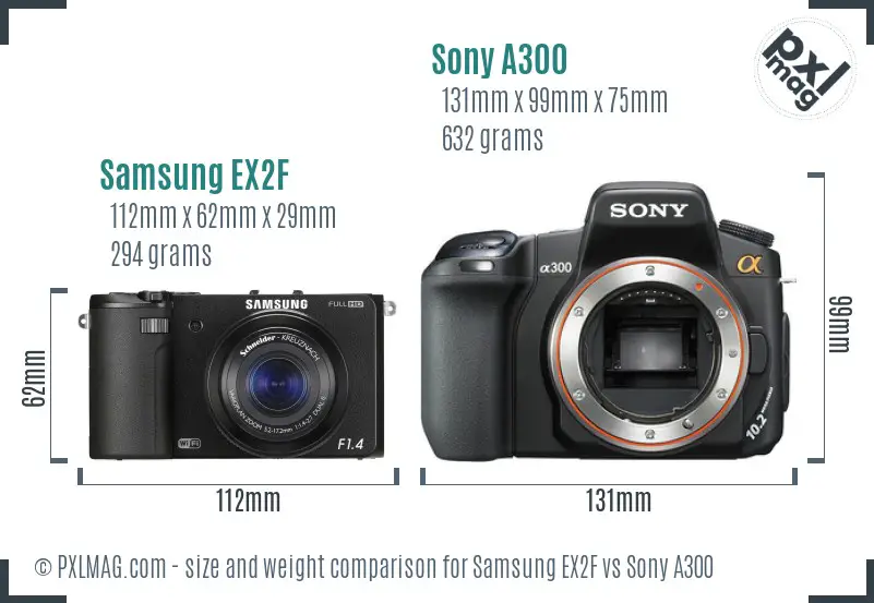 Samsung EX2F vs Sony A300 size comparison