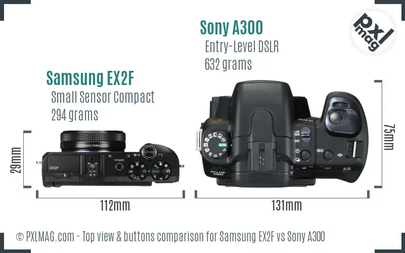 Samsung EX2F vs Sony A300 top view buttons comparison