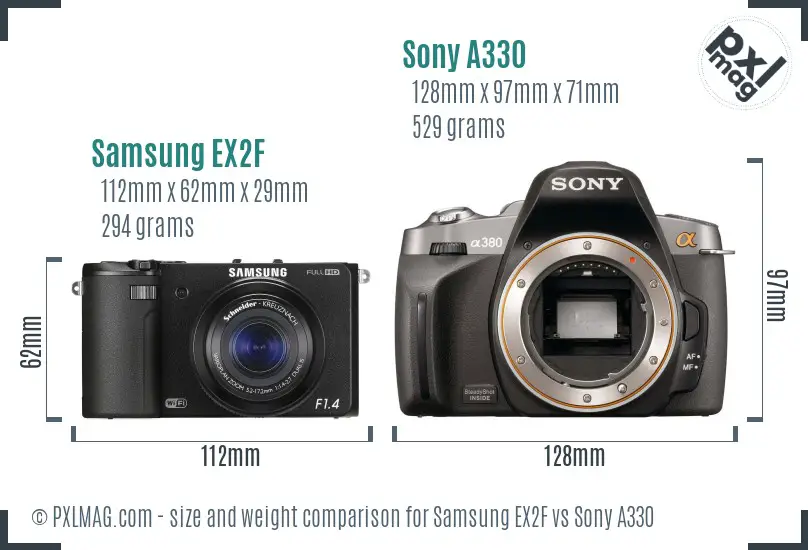 Samsung EX2F vs Sony A330 size comparison