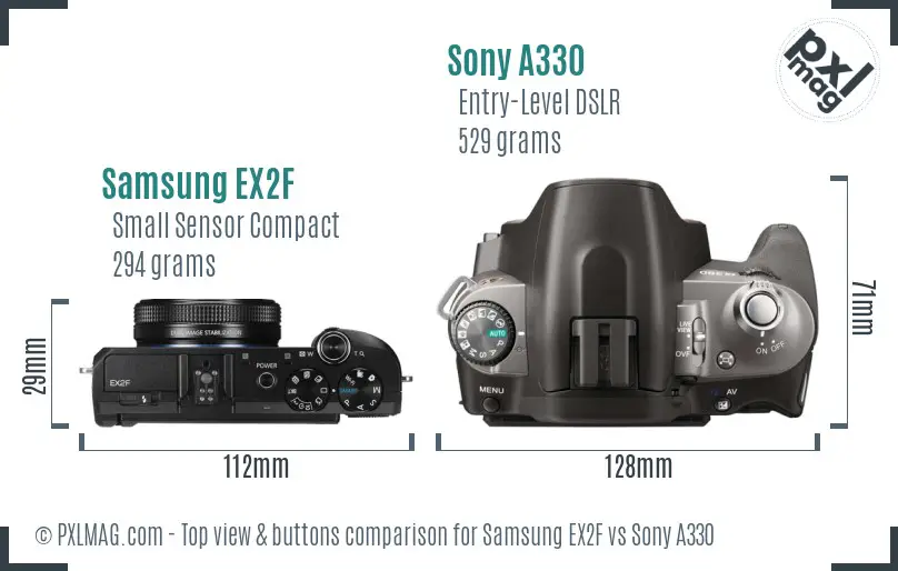 Samsung EX2F vs Sony A330 top view buttons comparison