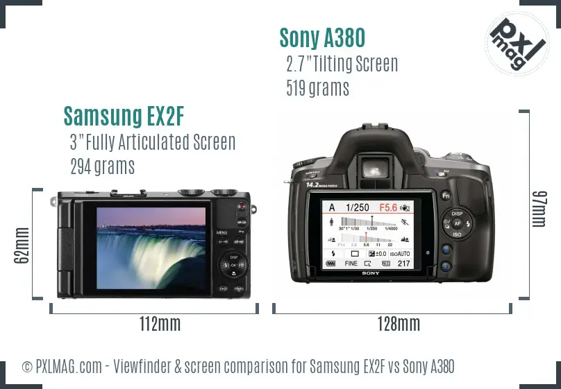 Samsung EX2F vs Sony A380 Screen and Viewfinder comparison