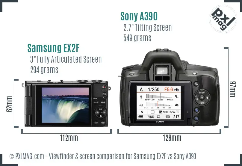 Samsung EX2F vs Sony A390 Screen and Viewfinder comparison