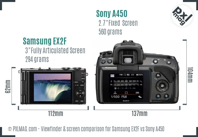 Samsung EX2F vs Sony A450 Screen and Viewfinder comparison
