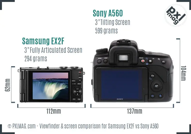 Samsung EX2F vs Sony A560 Screen and Viewfinder comparison