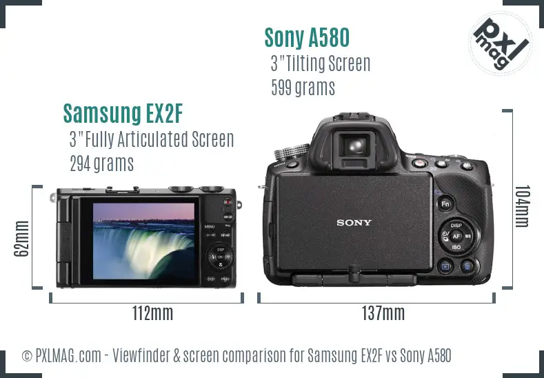 Samsung EX2F vs Sony A580 Screen and Viewfinder comparison