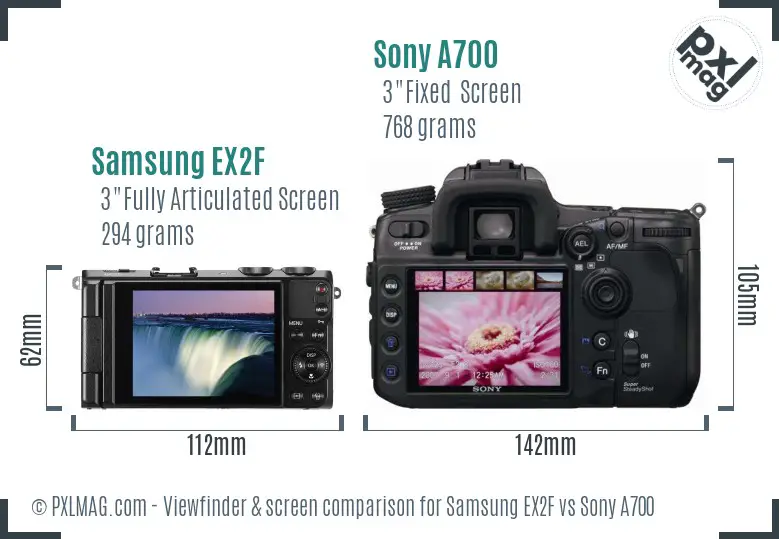 Samsung EX2F vs Sony A700 Screen and Viewfinder comparison