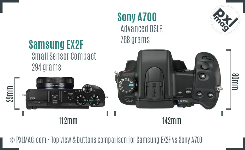 Samsung EX2F vs Sony A700 top view buttons comparison