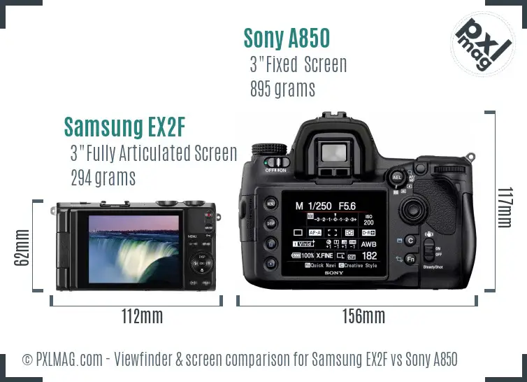 Samsung EX2F vs Sony A850 Screen and Viewfinder comparison