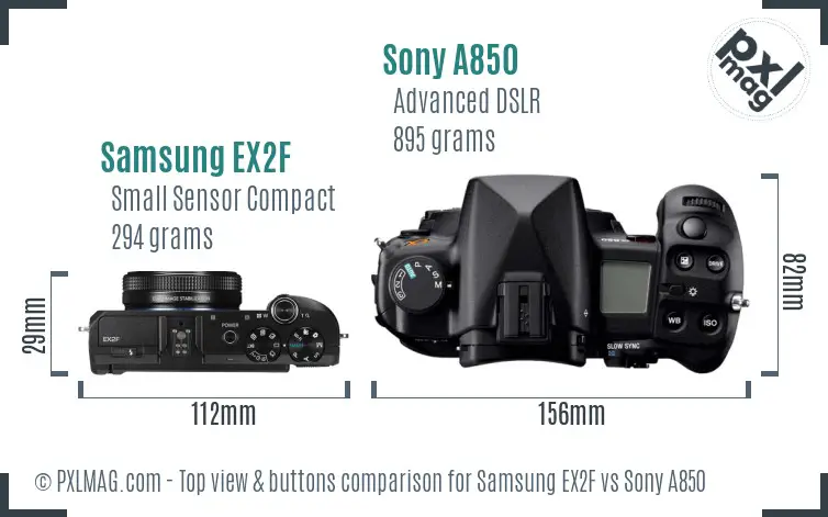 Samsung EX2F vs Sony A850 top view buttons comparison