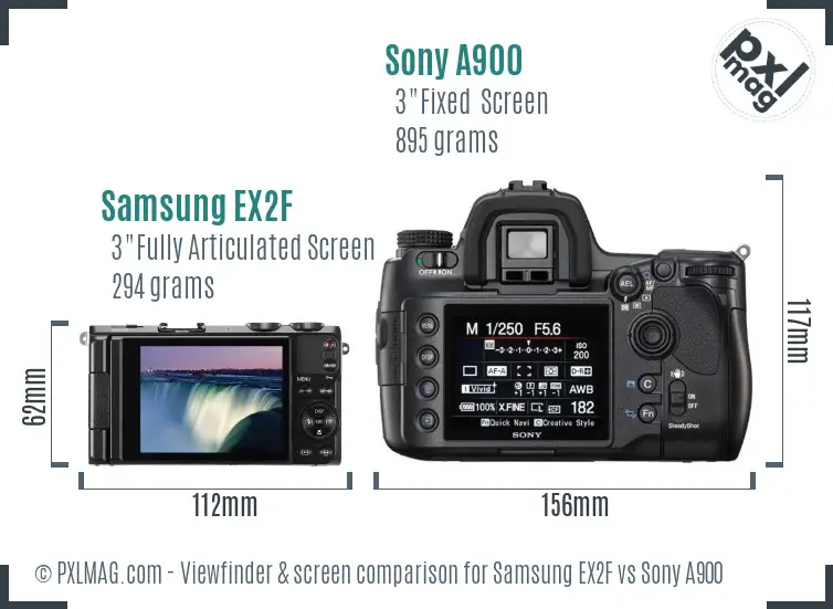 Samsung EX2F vs Sony A900 Screen and Viewfinder comparison