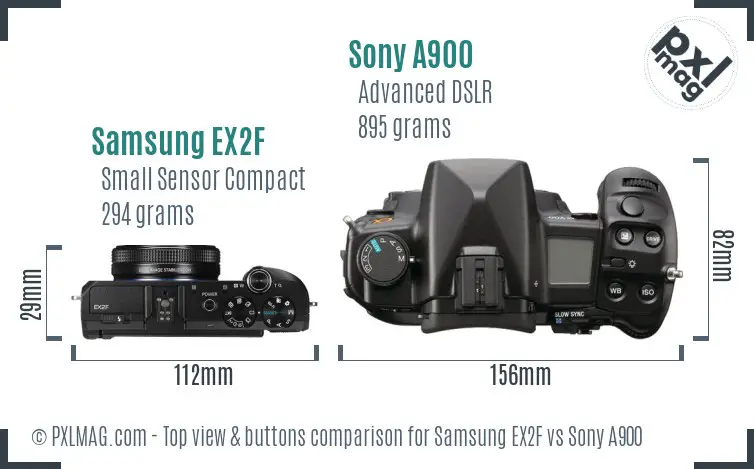 Samsung EX2F vs Sony A900 top view buttons comparison
